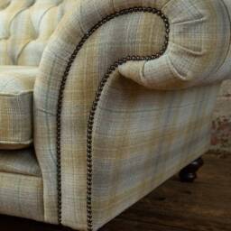 British Handmade 2 Seater Mustard Beige Tartan Wool Chesterfield Sofa - thumbnail 2