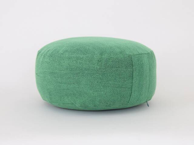 Kapok Filled Zafu Meditation Cushion - Green Stonewash Cotton Ottoman Pouf - image 1