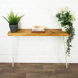 Rustic Console Table With White Hairpin Legs - Reclaimed Treated Timber Style Solid Wood Furniture 19.5cm X 4.4cm - thumbnail 2