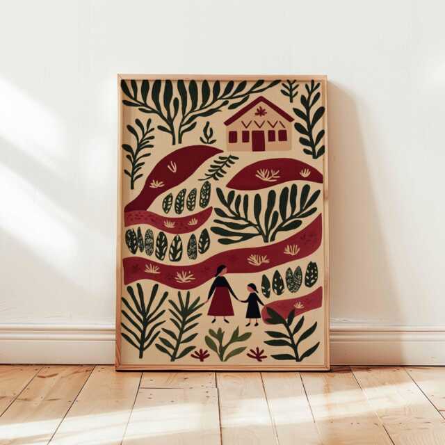 Palestine Poster, Middle East Palestinian Folk Art Print, Olive Tree Wall Art, Rural Village Decor, Cultural Posters & Prints - image 1
