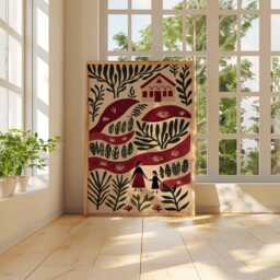 Palestine Poster, Middle East Palestinian Folk Art Print, Olive Tree Wall Art, Rural Village Decor, Cultural Posters & Prints - thumbnail 3