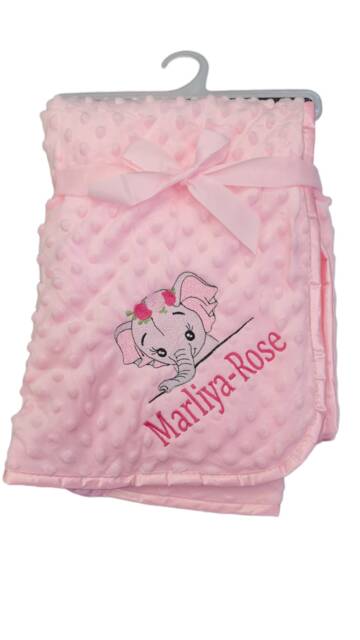 Personalised Embroidered Baby Elephant Flowers Underline Name Dimple Blanket 4 Colors Super Soft - image 1