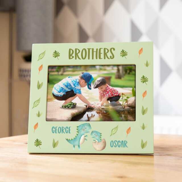 Personalised Dinosaur Photo Frame Pastel Nursery Decor, Sibling Gift - Uv807 - image 1