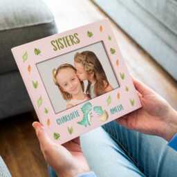 Personalised Dinosaur Photo Frame Pastel Nursery Decor, Sibling Gift - Uv807 - thumbnail 2