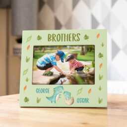 Personalised Dinosaur Photo Frame Pastel Nursery Decor, Sibling Gift - Uv807