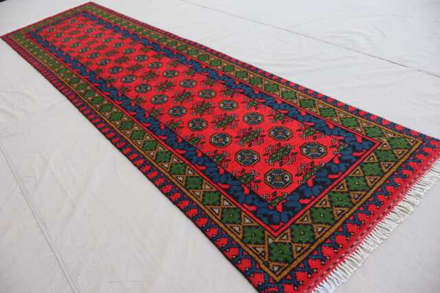 2'4x9'4 Ft Red Runner Rug, Afghan Traditional Hand Knotted Veg Dyes Plush Wool Rug, Oriental Turkmen Hallway Kitchen - image 1