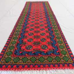 2'4x9'4 Ft Red Runner Rug, Afghan Traditional Hand Knotted Veg Dyes Plush Wool Rug, Oriental Turkmen Hallway Kitchen - thumbnail 2