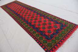 2'4x9'4 Ft Red Runner Rug, Afghan Traditional Hand Knotted Veg Dyes Plush Wool Rug, Oriental Turkmen Hallway Kitchen