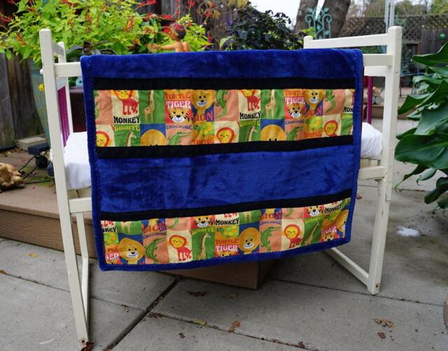 Handmade Modern Baby Minky Blanket Navy Blue, Black & Animal Print Monkey, Giraffe, Turtle, Tiger, Crocodile - image 1