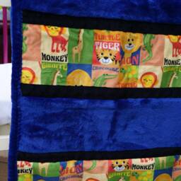 Handmade Modern Baby Minky Blanket Navy Blue, Black & Animal Print Monkey, Giraffe, Turtle, Tiger, Crocodile - thumbnail 3