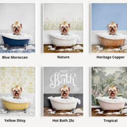 Yorkshire Terrier Dog in A Bath Print, Choose From 3 Poses, Bathing, Funny Bathroom Animal Bathtub, Wall Art - thumbnail 3