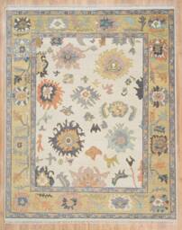 Handmade Ivory Oushak Rug, Gold Yellow, Neutral Persian Carpet Ar_3156 - thumbnail 1