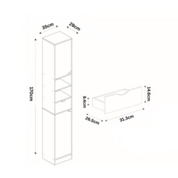 Oak Tall Bathroom Cabinet Modern Freestanding Storage Organizer Cupboard - thumbnail 4