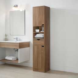 Oak Tall Bathroom Cabinet Modern Freestanding Storage Organizer Cupboard