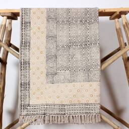 Handmade Block Print Cotton Kilim Rug, Indian Boho Style - thumbnail 2
