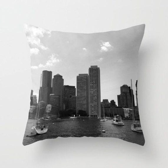 Boston Skyline, Pillow Home Decoration, Black & White, Modern, Accent Pillow, Architectural Decor, Buildings, Habor - image 1
