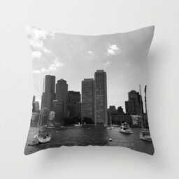 Boston Skyline, Pillow Home Decoration, Black & White, Modern, Accent Pillow, Architectural Decor, Buildings, Habor - thumbnail 1