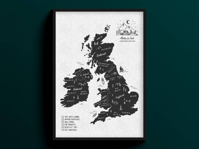 UK & Ireland Personalised Campervan Travel Map Cork Pin Board Couple Gift Camping For Him National Parks Tracker - image 1