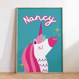 Unicorn Girls Bedroom Print - Girly Decor Posters Pastel Colours Personalised Name Playroom Nursery Magical Pink - thumbnail 2