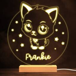 Cute Kitten & Stars Warm White Lamp Personalised Gift Night Light - Bedroom