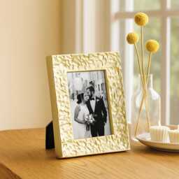 "Gold Textured Aluminium Medium Photo Frame - Tabletop Picture With Glass Front - 4""??6" - thumbnail 1