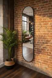 Tall Oval Full Length Mirror Black Metal Frame - Slim Wall Hallway Bedroom H181cm W50cm -Hang Portrait Or Landscape