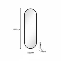 Tall Oval Full Length Mirror Black Metal Frame - Slim Wall Hallway Bedroom H181cm W50cm -Hang Portrait Or Landscape - thumbnail 3