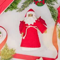 Snowy Garden Father Christmas Ornament - Brown, Hand Felted Santa Claus, Handmade Festive Holiday Decor - thumbnail 1