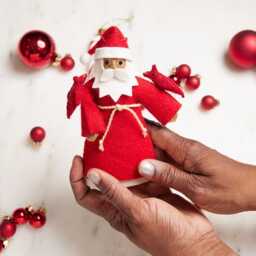 Snowy Garden Father Christmas Ornament - Brown, Hand Felted Santa Claus, Handmade Festive Holiday Decor - thumbnail 3