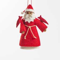 Snowy Garden Father Christmas Ornament - Brown, Hand Felted Santa Claus, Handmade Festive Holiday Decor - thumbnail 2
