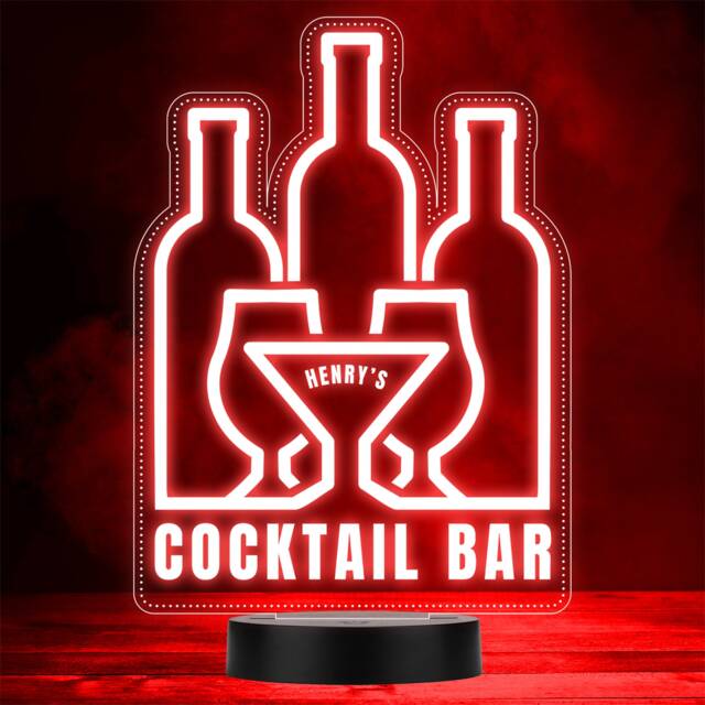 Cocktail Home Bar Man Cave Bottles & Glasses Drinker Colour Change Night Light - image 1
