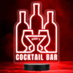 Cocktail Home Bar Man Cave Bottles & Glasses Drinker Colour Change Night Light - thumbnail 1