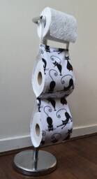 Bath Storage Toilet Paper Holder For 2 - 1 Roll White Fabric With Black Cats/ Storage/Home Decor/ Bath/ Cat/ No Metal Stand - thumbnail 1