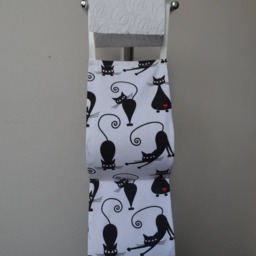 Bath Storage Toilet Paper Holder For 2 - 1 Roll White Fabric With Black Cats/ Storage/Home Decor/ Bath/ Cat/ No Metal Stand - thumbnail 2