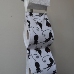 Bath Storage Toilet Paper Holder For 2 - 1 Roll White Fabric With Black Cats/ Storage/Home Decor/ Bath/ Cat/ No Metal Stand - thumbnail 3