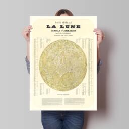 Moon Map Poster- Illustrated Print Showing Craters - Lunar Carte G??n??ral De La Lune Dress?? Sous Direction Camille Flammarion - thumbnail 1