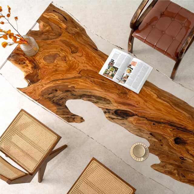 Handcrafted Live Edge Wood Resin Table Modern Boho Dining Table - image 1