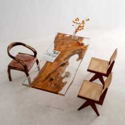 Handcrafted Live Edge Wood Resin Table Modern Boho Dining Table - thumbnail 4