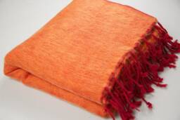 Handwoven Yak Wool Blend Throw Orange Meditation Shawl, Travel Blanket