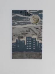 Night Sky Painting, City Skyline Cityscape Wall Art, Cloudy Landscape, Moon Abstract Painting, Modern Art - thumbnail 1