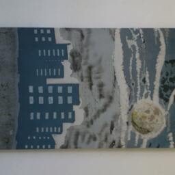 Night Sky Painting, City Skyline Cityscape Wall Art, Cloudy Landscape, Moon Abstract Painting, Modern Art - thumbnail 4
