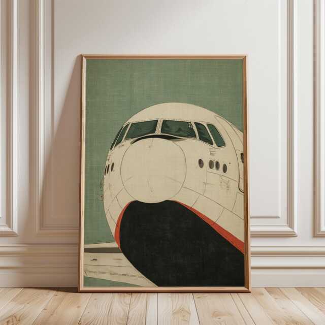 Green Aircraft Nose Poster - Vintage Aviation Illustration Minimal Airplane Wall Art - image 1