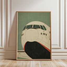 Green Aircraft Nose Poster - Vintage Aviation Illustration Minimal Airplane Wall Art - thumbnail 1