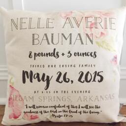 Water Color Floral Birth Announcement Pillow Cover - thumbnail 3