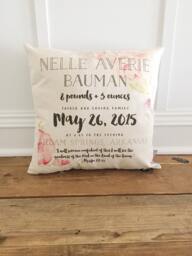 Water Color Floral Birth Announcement Pillow Cover - thumbnail 1