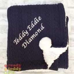 Personalised Newborn Baby Blankets/Wrap - Cable Knit Fabric With Pom Poms 11 Colours Any Name Text Embroidered. Gift - thumbnail 4