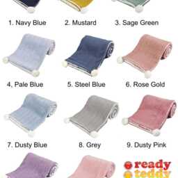 Personalised Newborn Baby Blankets/Wrap - Cable Knit Fabric With Pom Poms 11 Colours Any Name Text Embroidered. Gift - thumbnail 2