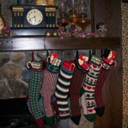 Hand Knit Christmas Stocking Navy Blue Tan Stripes Fir Tree Detail By Santa's Works - thumbnail 4