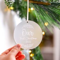 Our First Christmas Together Tree Ornament With Satin Ribbon - Engraved Frosted Acrylic - thumbnail 2