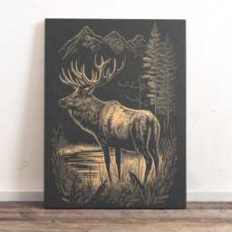 Elk Scene Engraved Birch Wood Panel - Outdoorsy Gift Rustic Home Wall Art, Cabin Decor Personalized Gift, Mountain Forest Illustration - thumbnail 2